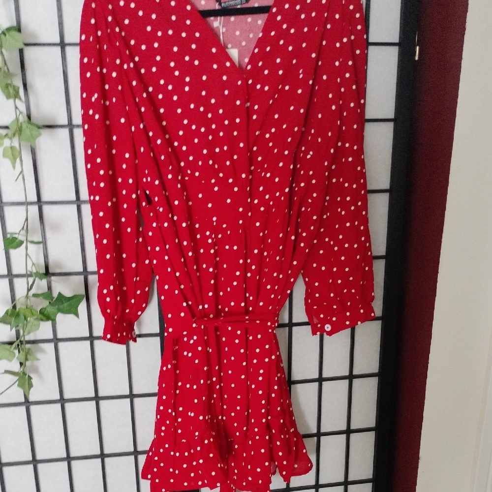 Red Polka Dot Tie-Waist Dress